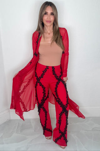 Style the Red Floral Lace Wide Leg Pants exclusively at Born To Glam