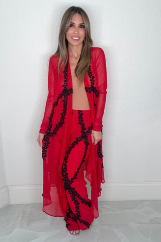Style the Red Floral Lace Shawl Duster exclusively at Born To Glam
