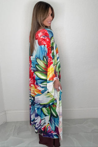 Style the Multicolor Flower Kaftan Mesh Tunic exclusively at Born To Glam