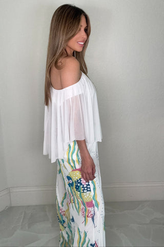 Style the Italian Mesh Off Shoulder Cascade Top exclusively at Born To Glam