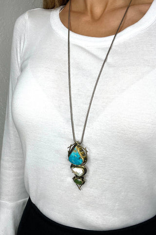 Large Turquoise Pearl Sterling Silver Pendant Necklace - Born To Glam
