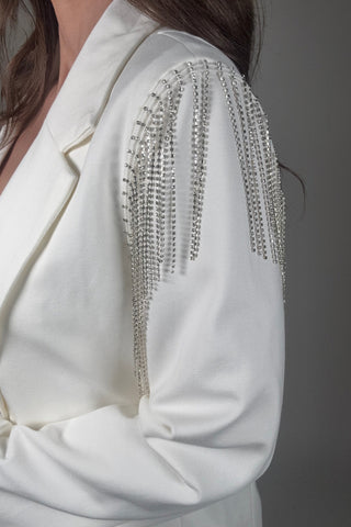 Stretch Boyfriend Rhinestone Fringe Blazer - Born To Glam