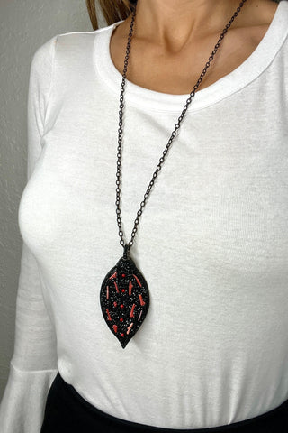 Black & Red Gemstone & Leather Pendant - Born To Glam