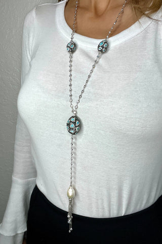 Turquoise Silver Crystal Necklace - Born To Glam