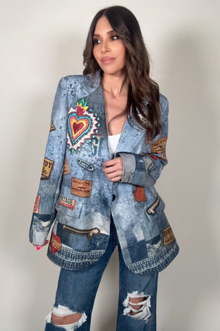 Denim Pop Art Patchwork Blazer - Born To Glam