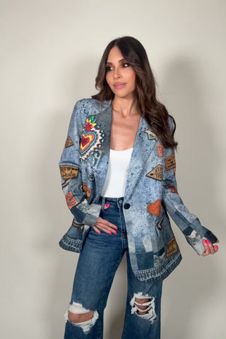 Denim Pop Art Patchwork Blazer - Born To Glam