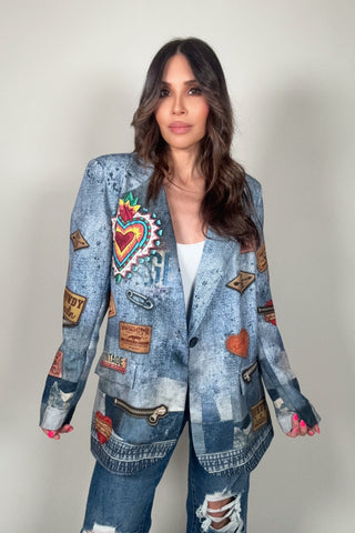 Denim Pop Art Patchwork Blazer - Born To Glam