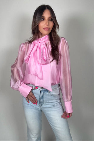 Pastel Chiffon Long Sleeve Bow-Tie Blouse - Born To Glam