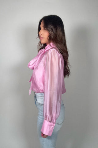 Pastel Chiffon Long Sleeve Bow-Tie Blouse - Born To Glam