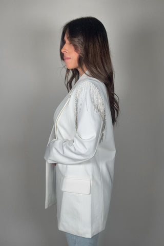 Stretch Boyfriend Rhinestone Fringe Blazer - Born To Glam