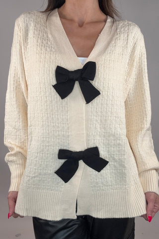 Cream and Black Bow Cardigan - Born To Glam