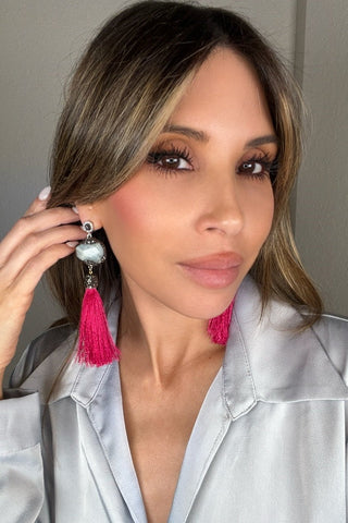 Grey Agate Statement Tassel Earring - Born To Glam