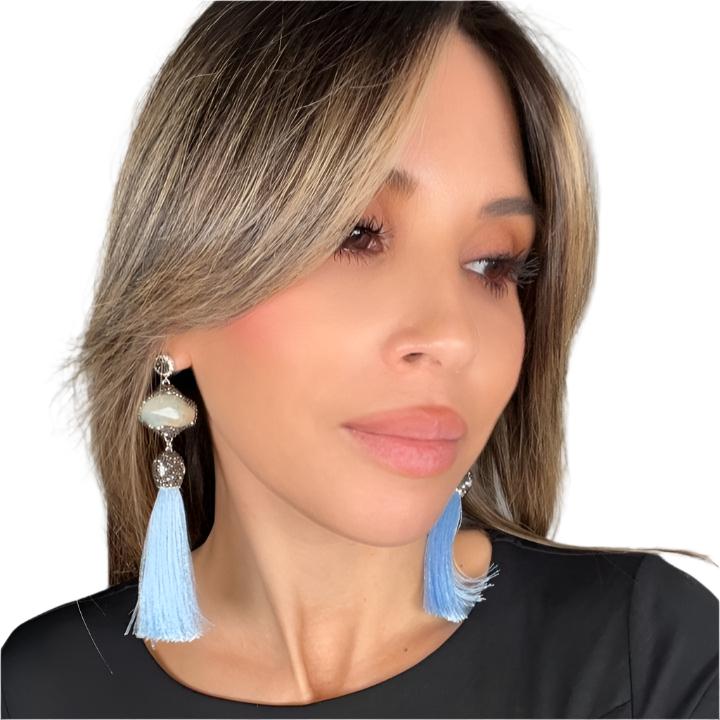 Grey Agate Statement Tassel Earring - Born To Glam Born To Glam