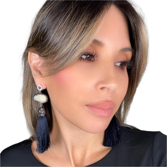 Grey Agate Statement Tassel Earring - Born To Glam Born To Glam