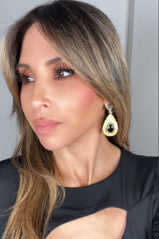 Teardrop Gemstone & Crystal Brass Dangle Earring - Born To Glam