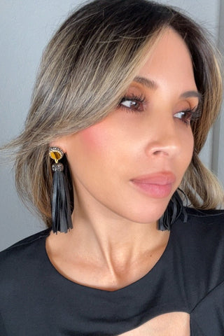 Leather 925 Sterling Silver Gemstone Tassel Earring - Born To Glam