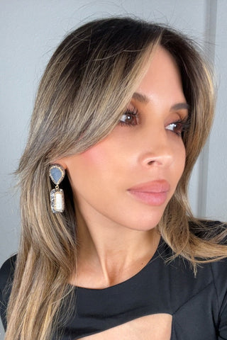 Rectangle Gemstone Crystal Drop Earrings - Born To Glam