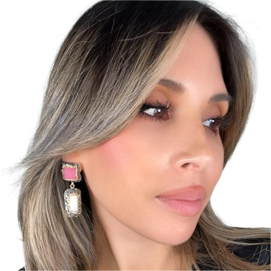 Rectangle Gemstone Crystal Drop Earrings - Born To Glam Born To Glam