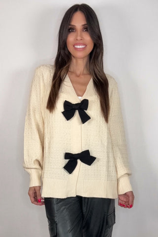 Cream and Black Bow Cardigan - Born To Glam