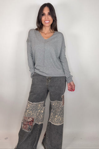 Black Leopard Patch Denim Pants - Born To Glam