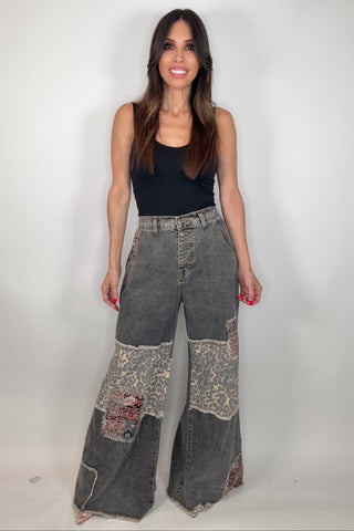 Black Leopard Patch Denim Pants - Born To Glam