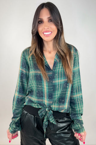 Green Plaid Tie Front Shirt - Born To Glam