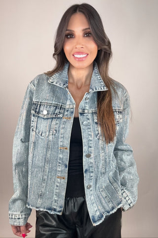 Blue Crystal Stripe Denim Jacket - Born To Glam