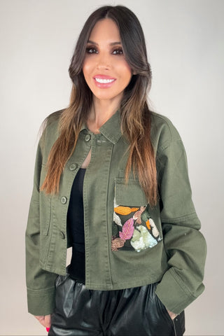 Olive Sequins Contrast Jacket - Born To Glam