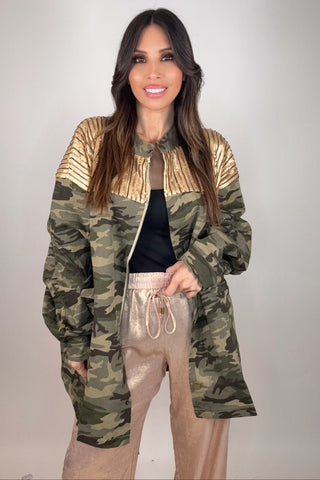 Plus Size Gold  Sequined Camo Jacket - Born To Glam