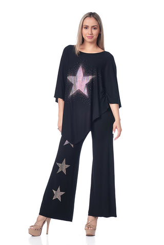 Style the Black Rhinestone Star Palazzo Pant exclusively at Born To Glam