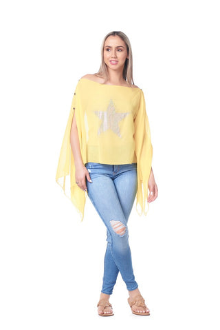 Style the Yellow Chiffon Rhinestone Star Scarf Top exclusively at Born To Glam