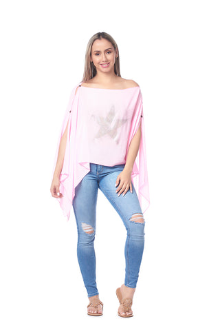 Style the Pink Chiffon Rhinestone Star Scarf Top exclusively at Born To Glam
