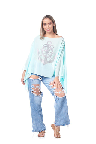 Style the Aqua Chiffon Rhinestone Anchor Scarf Top exclusively at Born To Glam