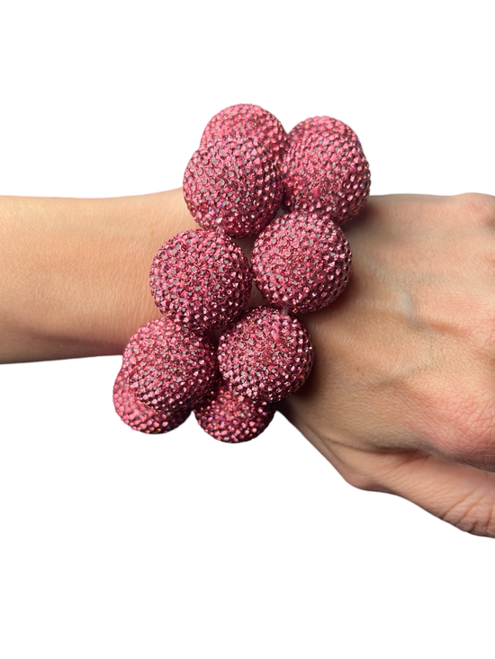 Bright Pink Crystal Sphere Stretch Bracelet