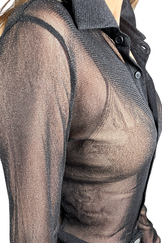 Metallic Sheer Knit Button Down Top - Born To Glam