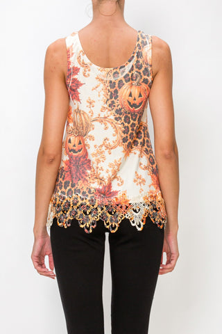 Fall Leopard Lace Trim Tank Top back view