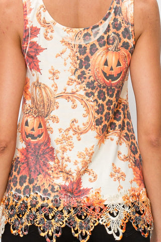Fall Leopard Lace Trim Tank Top detail view