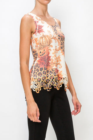 Fall Leopard Lace Trim Tank Top model side view