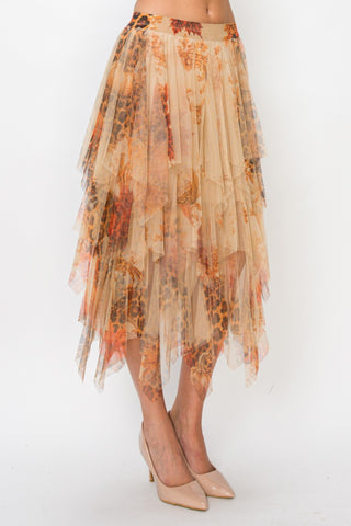 Fall Leopard Lined Tiered Mesh Skirt model front view