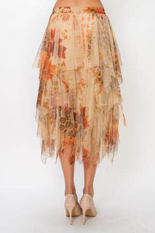 Fall Leopard Lined Tiered Mesh Skirt back view