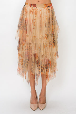 Fall Leopard Lined Tiered Mesh Skirt model side view