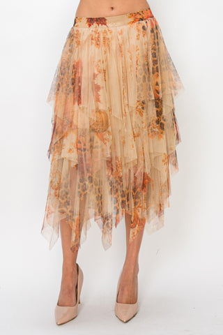 Fall Leopard Lined Tiered Mesh Skirt detail view