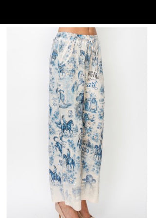 Blue Cowgirl Printed Drawstring Pants model view