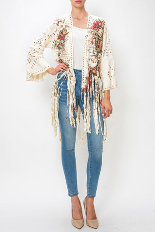 Santa Truck laser-cut faux suede fringe jacket front view