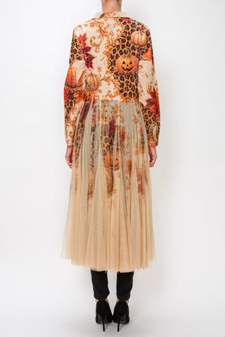 Fall Leopard Cardigan Blazer with Long Mesh Layer back view