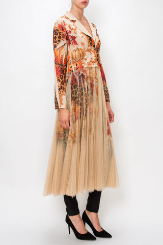 Fall Leopard Cardigan Blazer with Long Mesh Layer model side view
