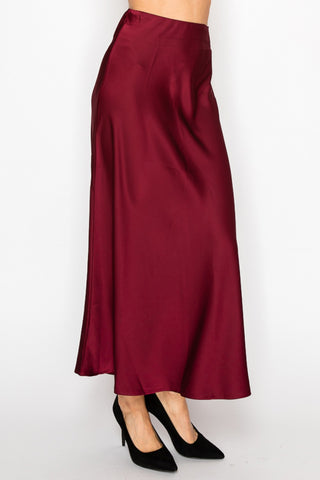 Wine Long Satin Skirt model alternate view