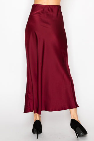Wine Long Satin Skirt detail view