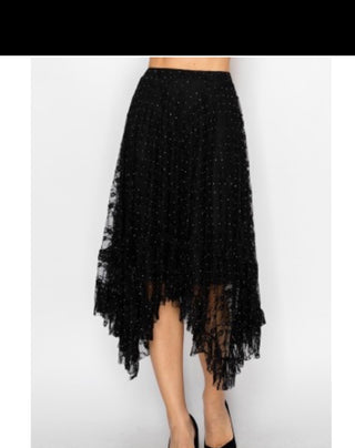 Black Sparkly Tiered All-Lace Skirt model view