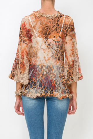 Fall Leopard Sparkly Lace Tie-Front Ruffle Cardigan back view